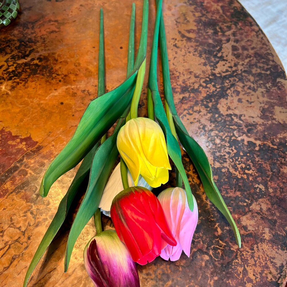 PRICE IS FIRM.  Gorgeous Assorted Wood Long Stem Tulips (5)